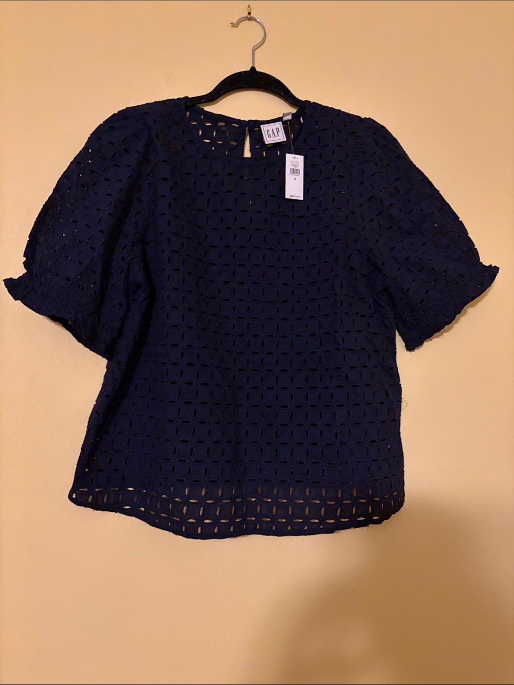 GAP Navy Eyelet Puff-Sleeve Blouse